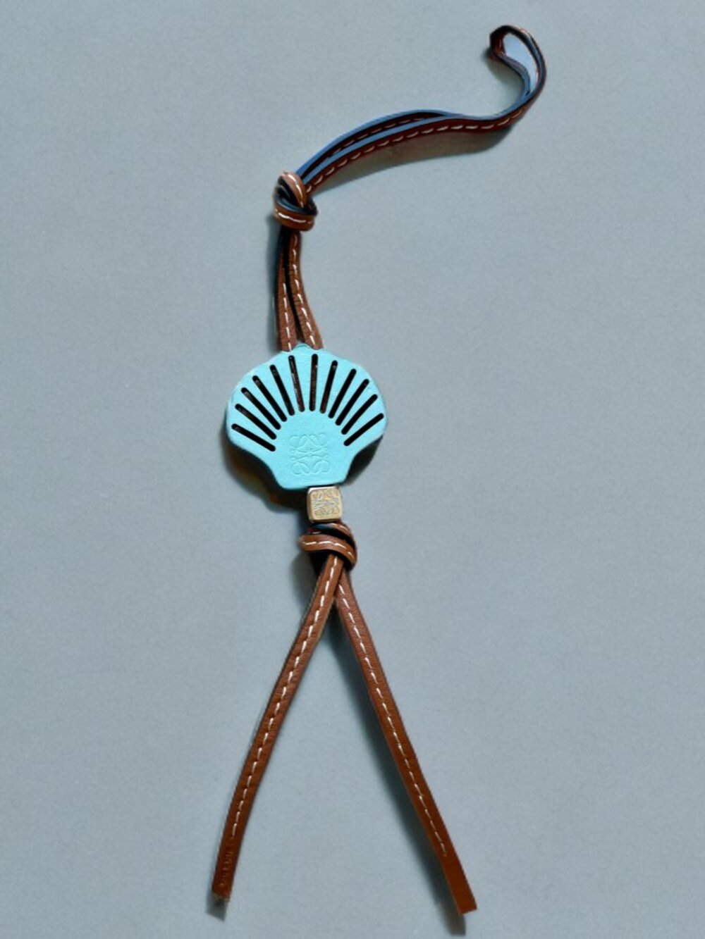 Loewe Brown Leather Bag Charm Seashell Dice Personalization Strap
